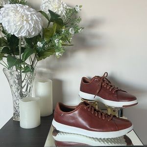 Cole Haan Grand Pro Tennis brown leather and white sole sneakers